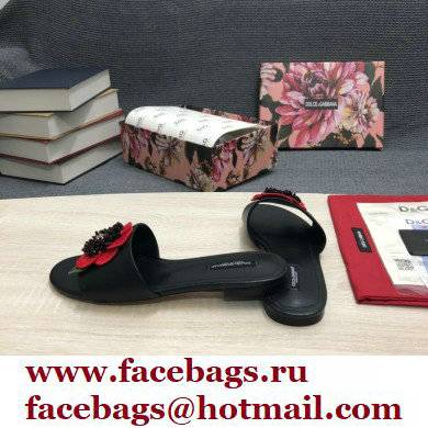 Dolce & Gabbana Black Red Roses Slides Black 2022 - Click Image to Close